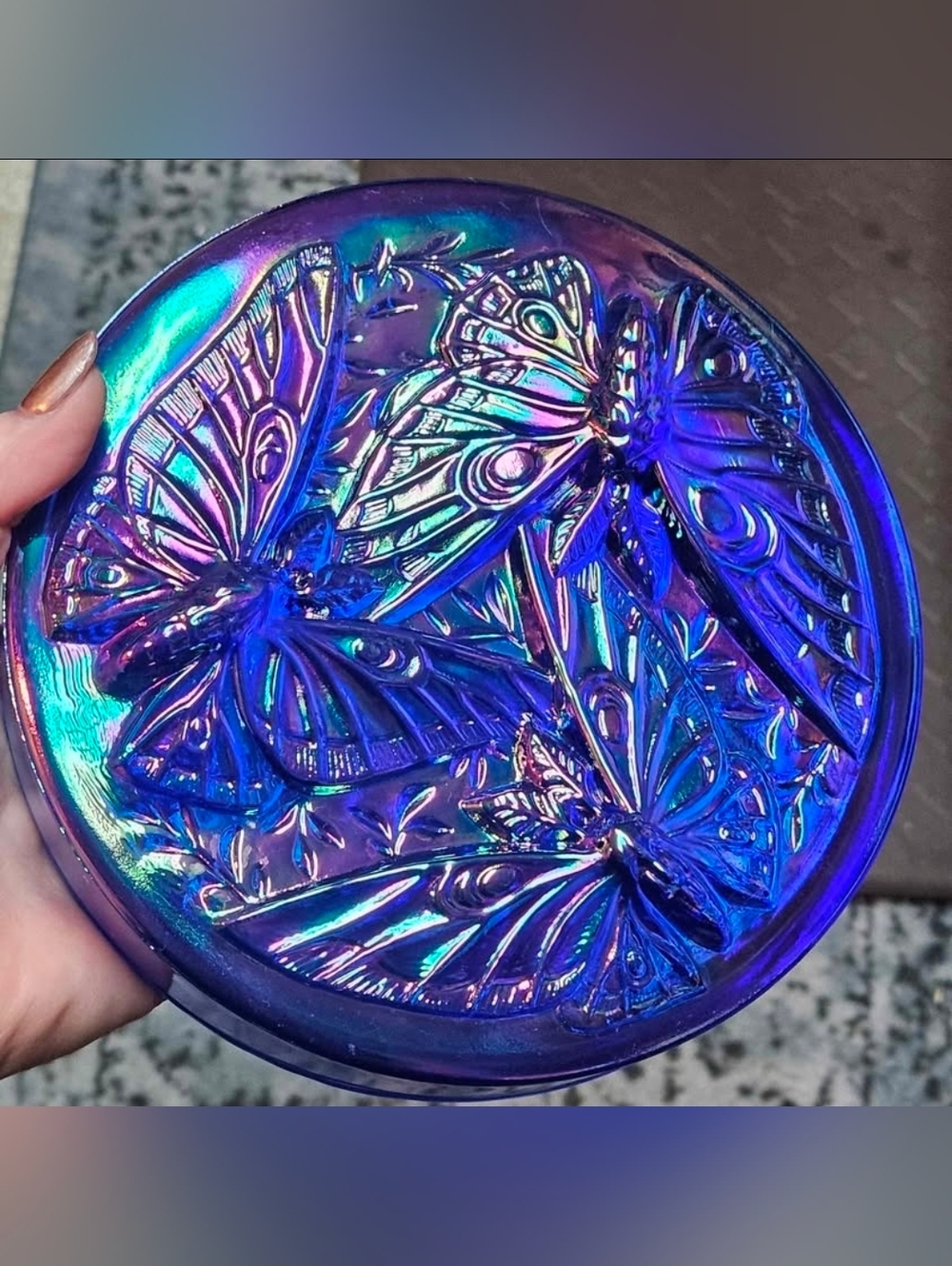 Rare Les Papillon Verlys Electric Blue Carnival Butterfly Fenton Dish